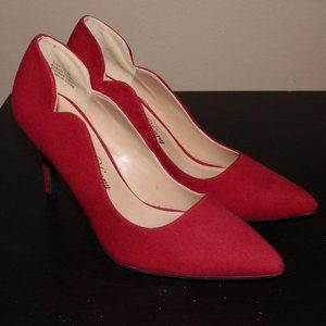 Scalloped Edge Red Suede Heels - RARE
